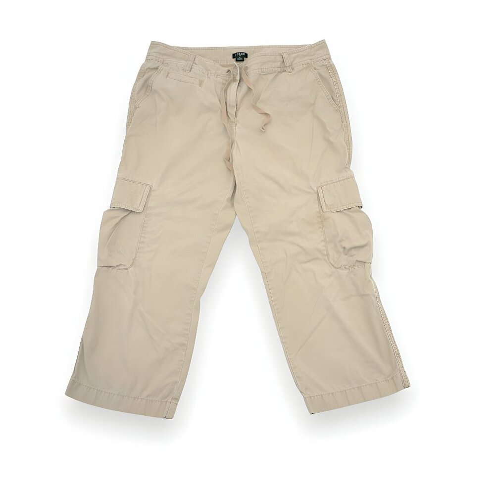 J Crew Broken-In Tan Beige Khaki Cargo Pocket Ankle Cropped Tie Pants Capris 8